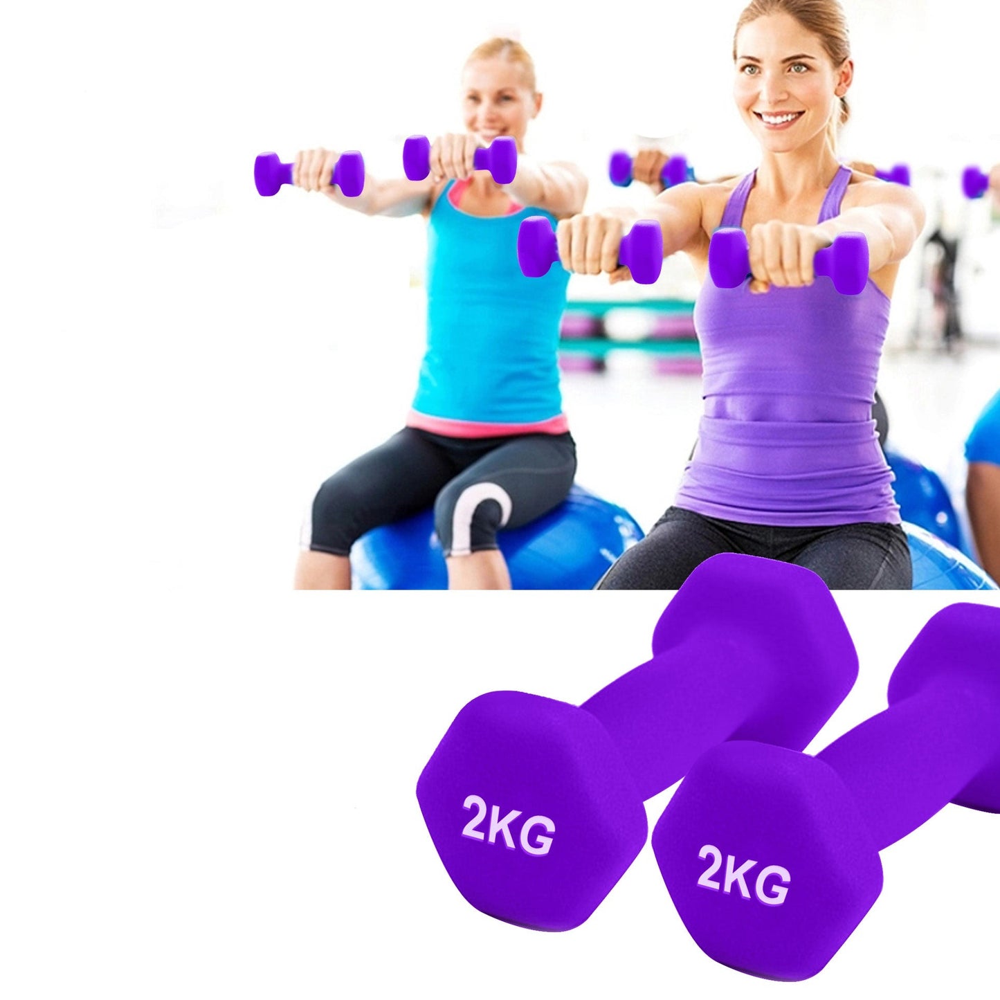 Neoprene Hex Dumbbells 2KG x 2 - Purple
