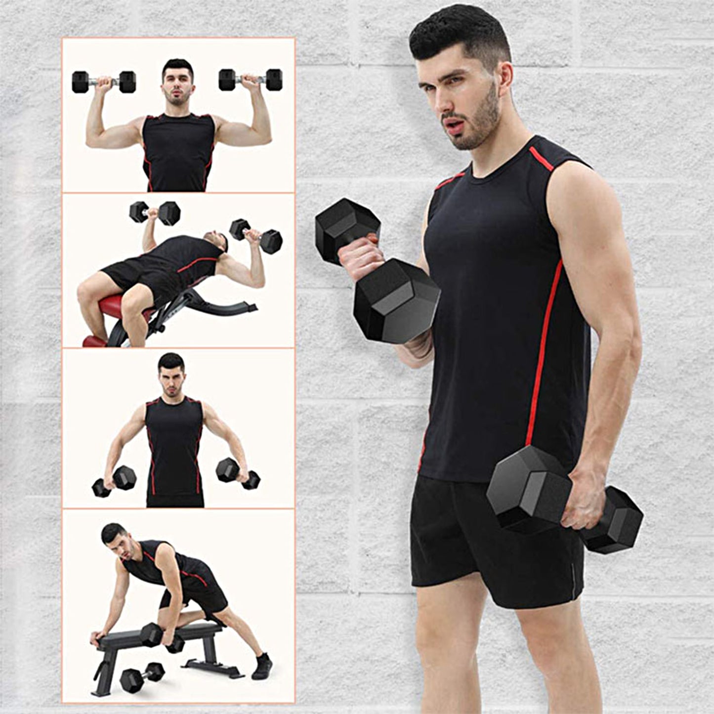 Rubber Encased Hexagonal Dumbell, 2 x 2.5 KG, Pair