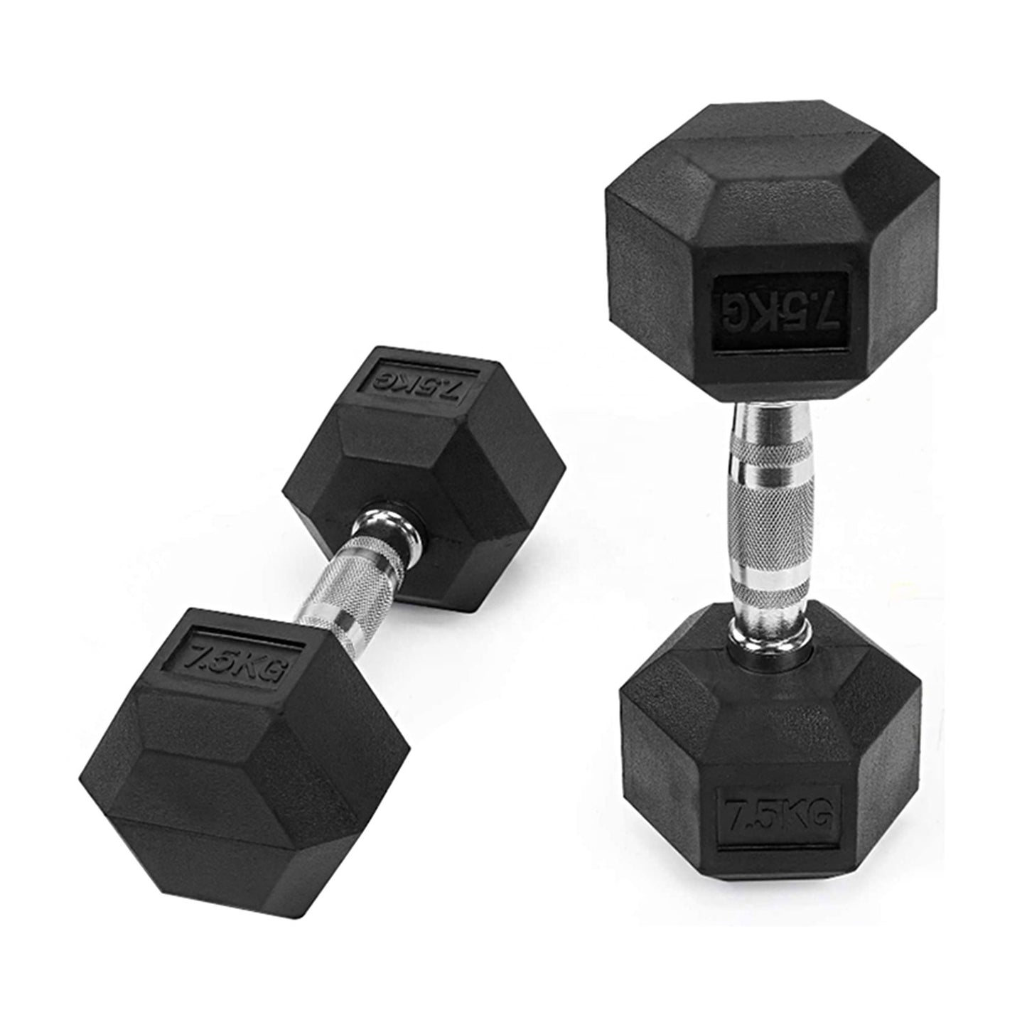 Rubber Encased Hexagonal Dumbell, 2 x 7.5 KG, Pair
