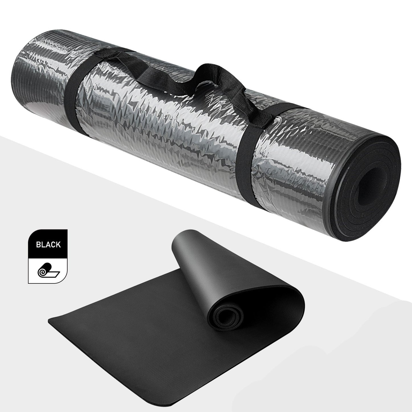 Yoga Mat with Carrying Strap - Black