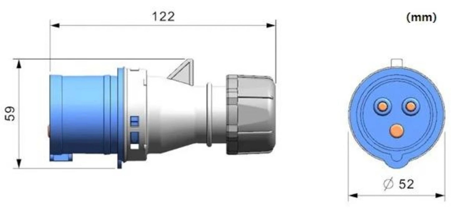 Re-Wireable Male Inline Plug 16 Amps @ 250V-Commando/PWR-CMD-P12341