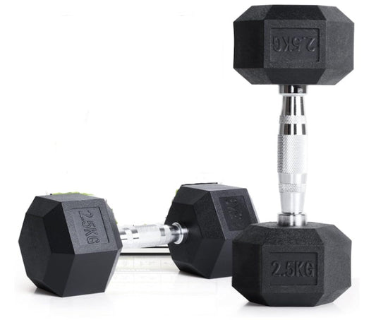 Rubber Encased Hexagonal Dumbell, 2 x 2.5 KG, Pair