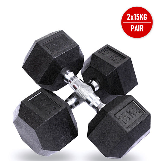 Rubber Encased Hexagonal Dumbell, 2x15 KG, Pair