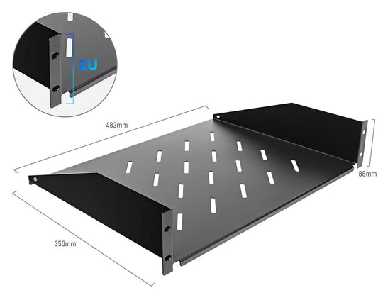 2U 19-inch Black Vented Fixed Shelf For Networking Rack Cabinet/CABSHELF-FE-350