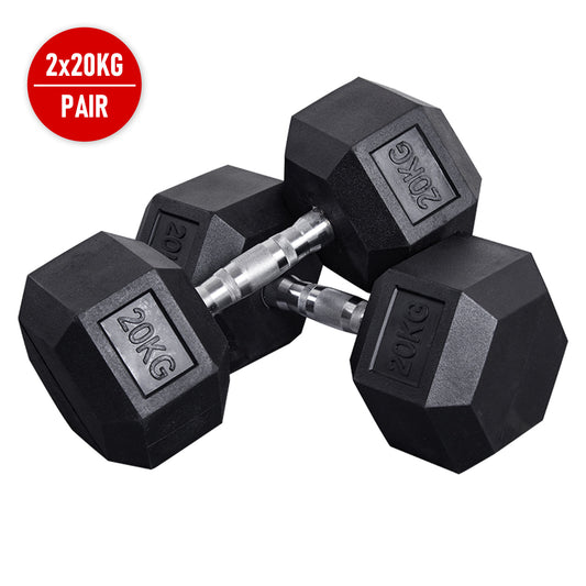 Rubber Encased Hexagonal Dumbell, 2x20 KG, Pair