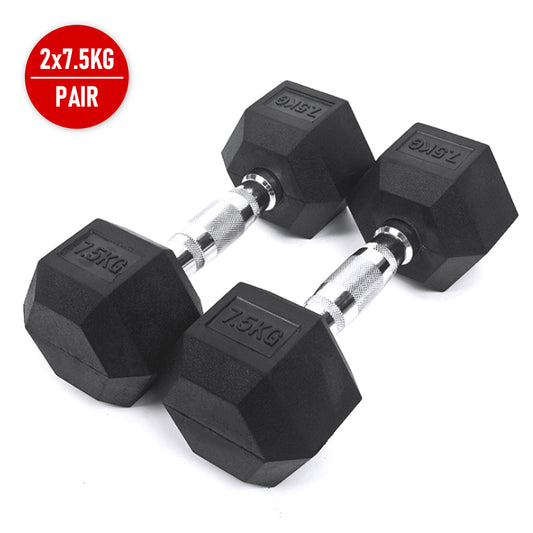 Rubber Encased Hexagonal Dumbell, 2 x 7.5 KG, Pair