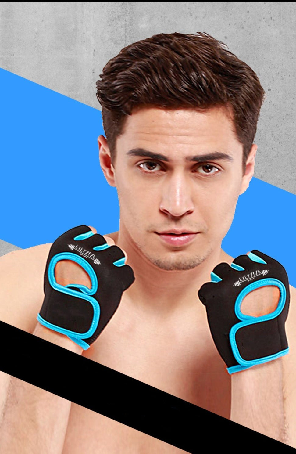 Fingerless Weightlifting Gloves Black Blue